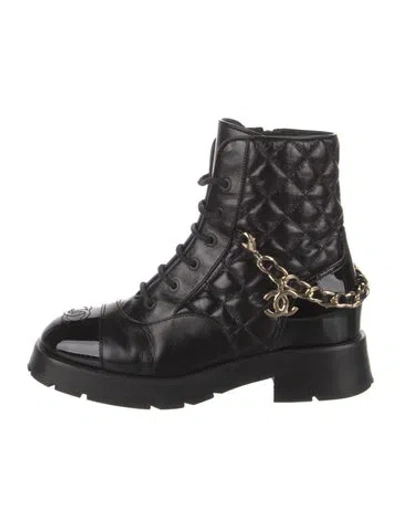 Pre-owned Chanel 2022 Interlocking Cc Logo Lace-up Boots In Black