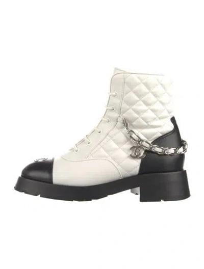 Pre-owned Chanel 2022 Interlocking Cc Logo Lace-up Boots In Multi