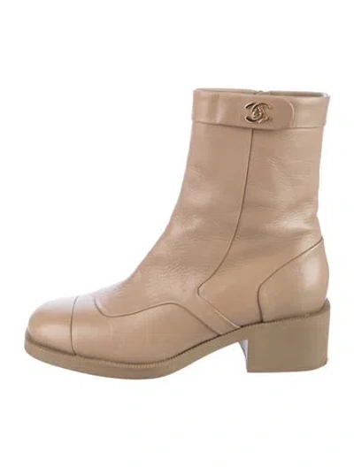 Pre-owned Chanel 2022 Interlocking Cc Logo Moto Boots In Neutral