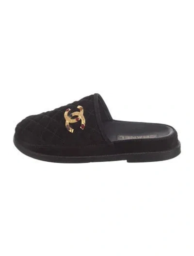 Pre-owned Chanel 2022 Interlocking Cc Logo Mules In Black