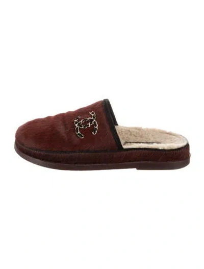 Pre-owned Chanel 2022 Interlocking Cc Logo Mules In Burgundy