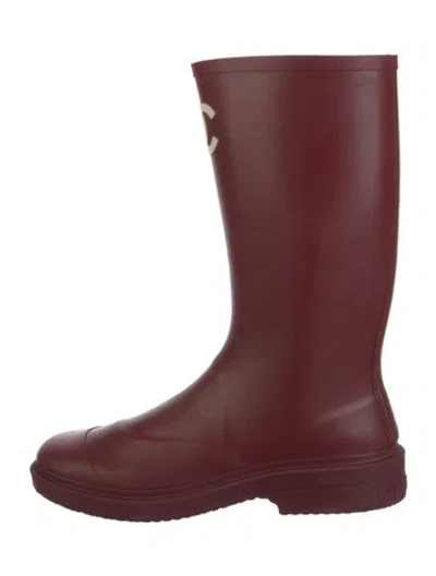 Pre-owned Chanel 2022 Interlocking Cc Logo Rain Boots In Red