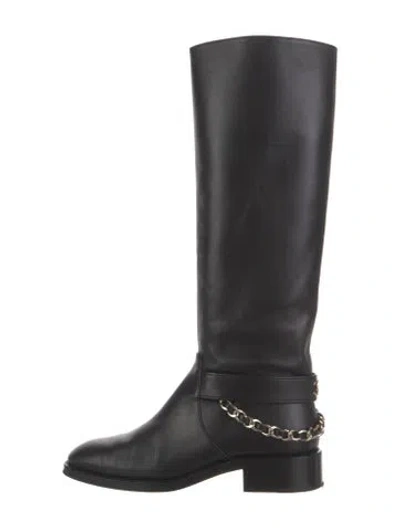 Pre-owned Chanel 2022 Interlocking Cc Logo Riding Boots In Black