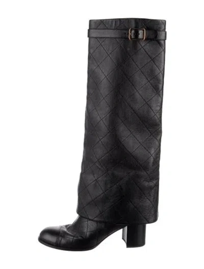 Pre-owned Chanel 2022 Interlocking Cc Logo Riding Boots In Black