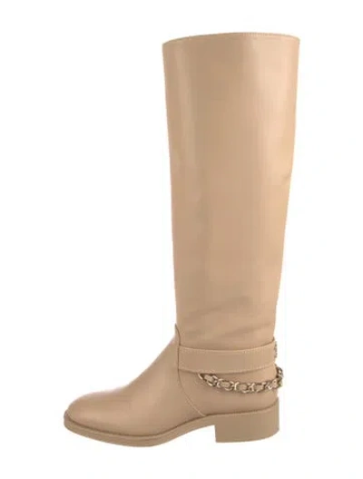 Pre-owned Chanel 2022 Interlocking Cc Logo Riding Boots In Neutral
