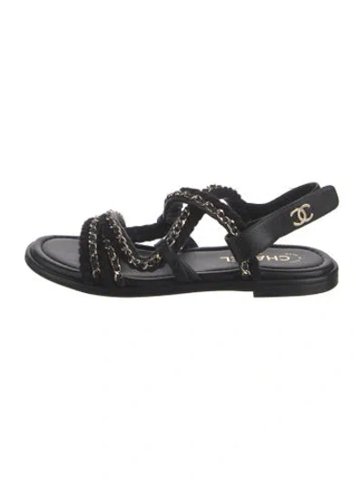 Pre-owned Chanel 2022 Interlocking Cc Logo Sandals In Black