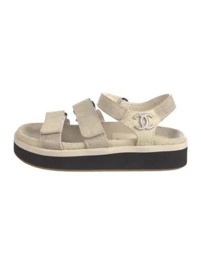 Pre-owned Chanel 2022 Interlocking Cc Logo Sandals In Neutrals