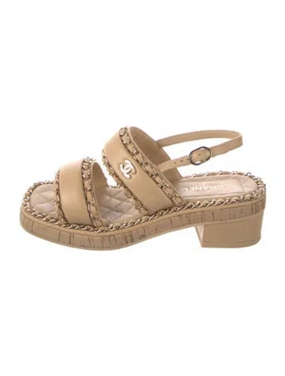 Pre-owned Chanel 2022 Interlocking Cc Logo Sandals In Neutrals