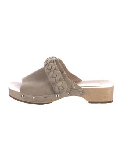 Pre-owned Chanel 2022 Interlocking Cc Logo Slides In Neutrals