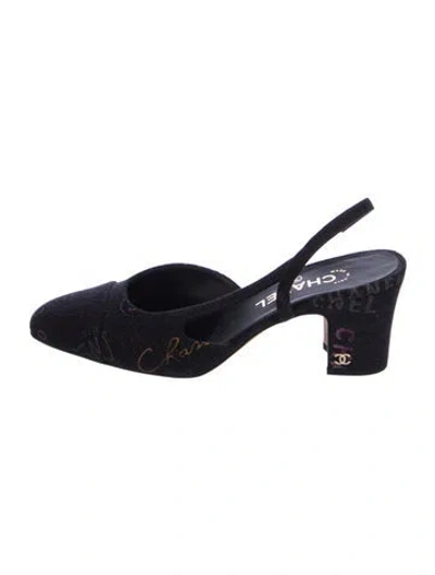 Pre-owned Chanel 2022 Interlocking Cc Logo Slingback Pumps In Black