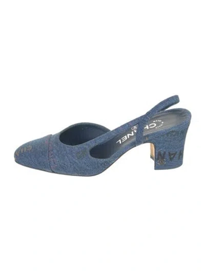 Pre-owned Chanel 2022 Interlocking Cc Logo Slingback Pumps In Blue