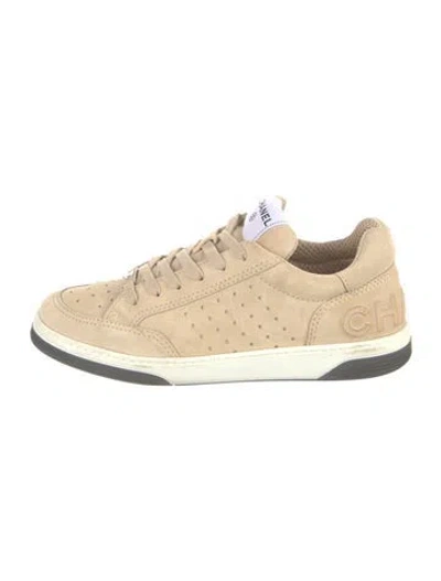 Pre-owned Chanel 2022 Interlocking Cc Logo Sneakers In Neutrals/white