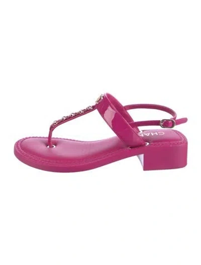 Pre-owned Chanel 2022 Interlocking Cc Logo T-strap Sandals In Pink