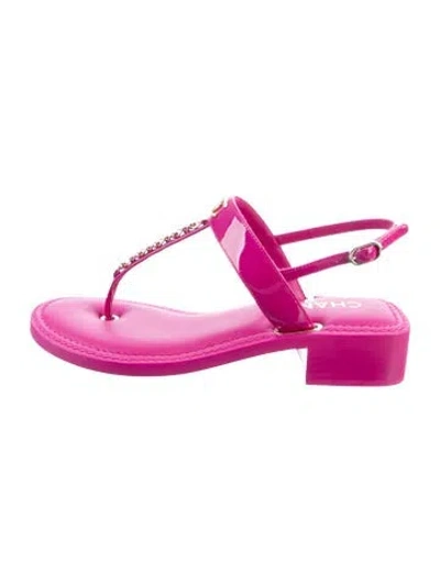 Pre-owned Chanel 2022 Interlocking Cc Logo T-strap Sandals W/ Tags In Pink