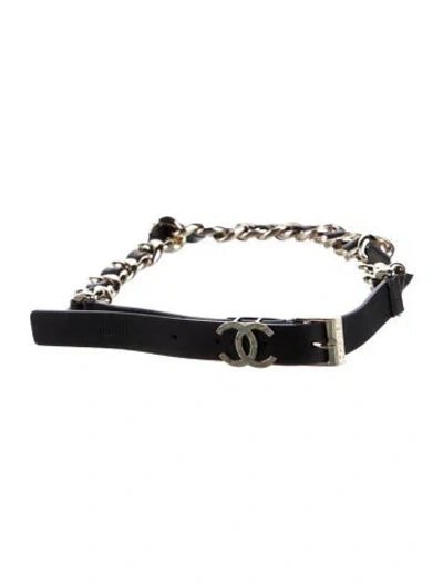 Pre-owned Chanel 2022 Interlocking Cc Logo Waist Belt In Black