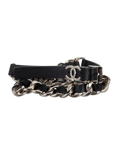 Pre-owned Chanel 2022 Interlocking Cc Logo Waist Belt In Black/silver