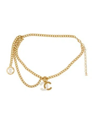 Pre-owned Chanel 2022 Interlocking Cc Logo Waist Belt In Gold