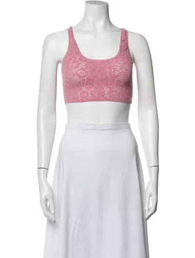 Pre-owned Chanel 2022 Lace Pattern Sports Bra In Pink