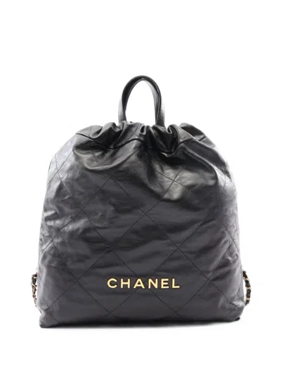 Pre-owned Chanel 2022 Large  Quilted Leather Backpack In Black