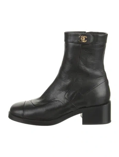 Pre-owned Chanel 2022 Leather Moto Boots In Black
