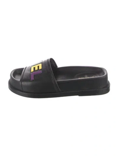 Pre-owned Chanel 2022 Leather Slides In Black