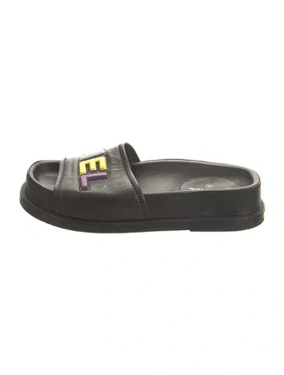 Pre-owned Chanel 2022 Leather Slides In Black