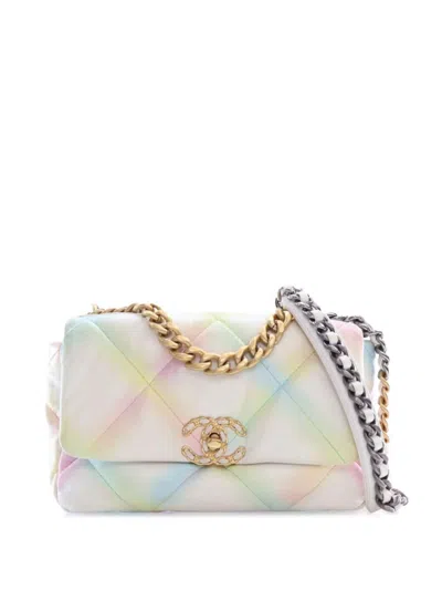 Pre-owned Chanel 2022 Medium Printed Goatskin 19 Flap Satchel In White