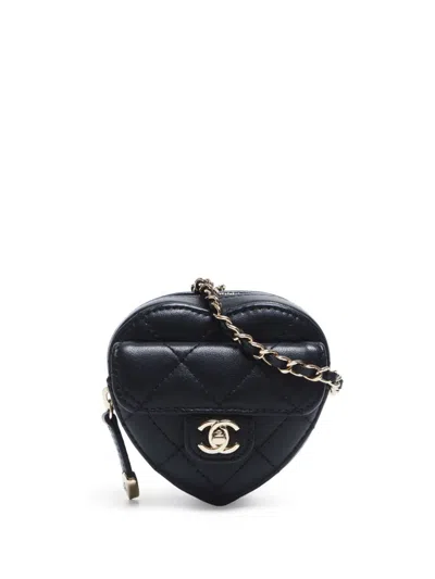 Pre-owned Chanel 2022 Mini Cc Heart Shoulder Bag In Black