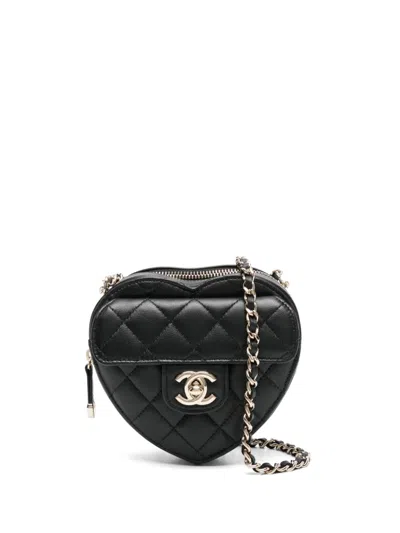 Pre-owned Chanel 2022 Mini Heart Cross Body Bag In Black