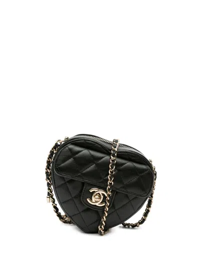 Pre-owned Chanel 2022 Mini Lambskin Cc In Love Heart Crossbody Bag In 黑色