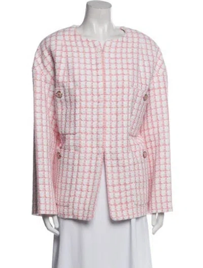 Pre-owned Chanel 2022 Plaid Print Jacket In Pink