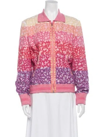 Pre-owned Chanel 2022 Printed Bomber Jacket In Pink