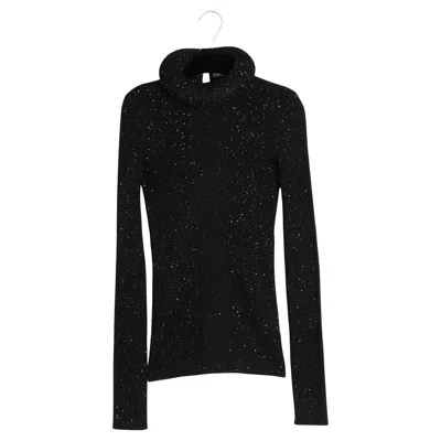 Pre-owned Chanel 2022 Pull Noir Glitter Fr38 Black Round Collar Ruff Top Sweater Uk10 Us8