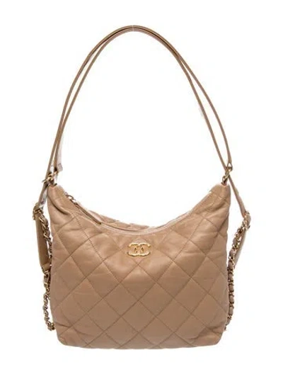 Pre-owned Chanel 2022 Quilted Maxi Hobo In Neutral