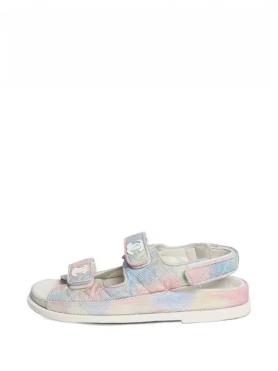 Pre-owned Chanel 2022 Quilted Touch-strap Sandals In Neutrals