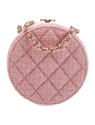 Pre-owned Chanel 2022 Round Tweed Clutch W/chain In Pink