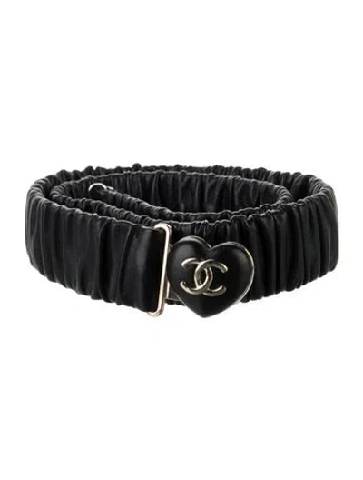 Pre-owned Chanel 2022 Ruched Heart Waist Belt Belt In Black