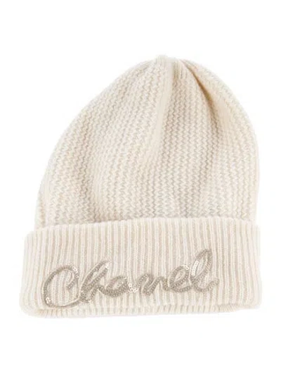 Pre-owned Chanel 2022 Sequin Cashmere Beanie In Neutrals