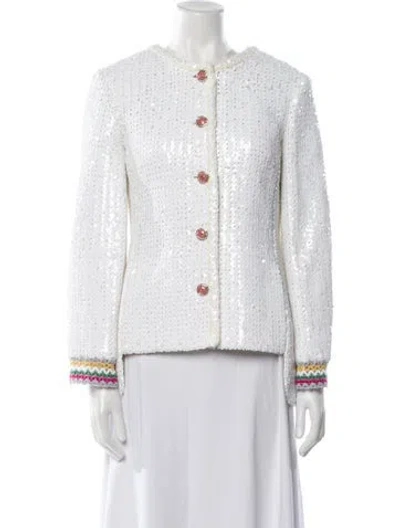 Pre-owned Chanel 2022 Sequin Evening Jacket In White