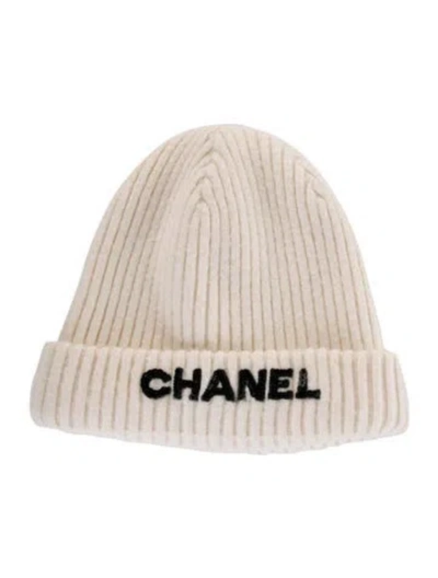 Pre-owned Chanel 2022 Sequin Logo Cashmere Beanie In Neutral
