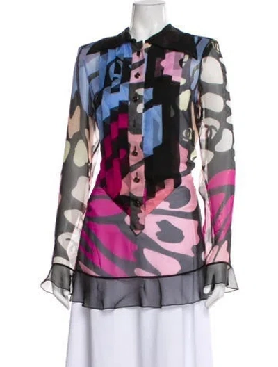 Pre-owned Chanel 2022 Silk Blouse In Black/blue/green