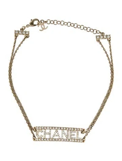Pre-owned Chanel 2022 Strass Logo Choker Necklace, 15" In Transparent