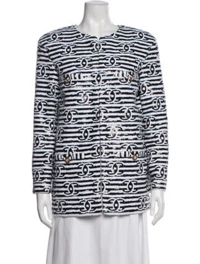 Pre-owned Chanel 2022 Striped Jacket W/ Tags In White