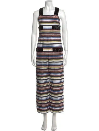 Pre-owned Chanel 2022 Striped Jumpsuit In Blue/neutrals
