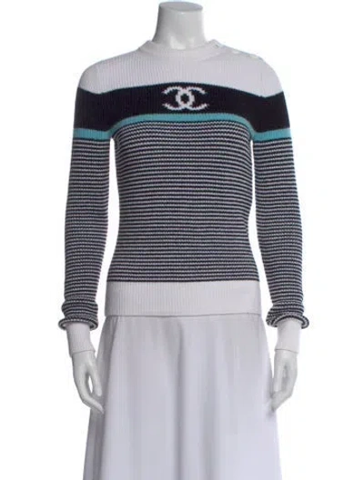 Pre-owned Chanel 2022 Striped Sweater In White