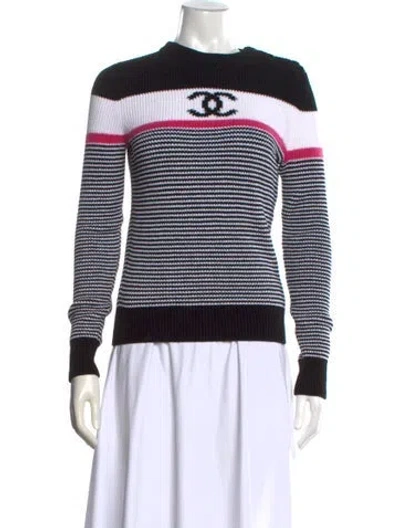 Pre-owned Chanel 2022 Striped Sweater In White