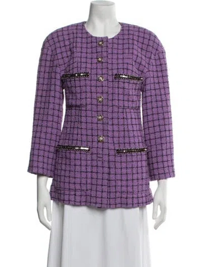 Pre-owned Chanel 2022 Tweed Blazer In Purple