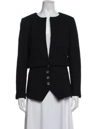 Pre-owned Chanel 2022 Tweed Pattern Blazer In Black