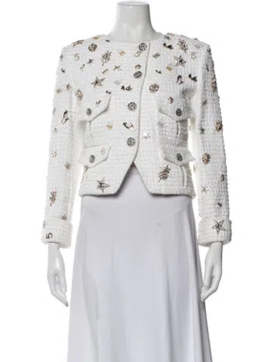 Pre-owned Chanel 2022 Tweed Pattern Jacket In White