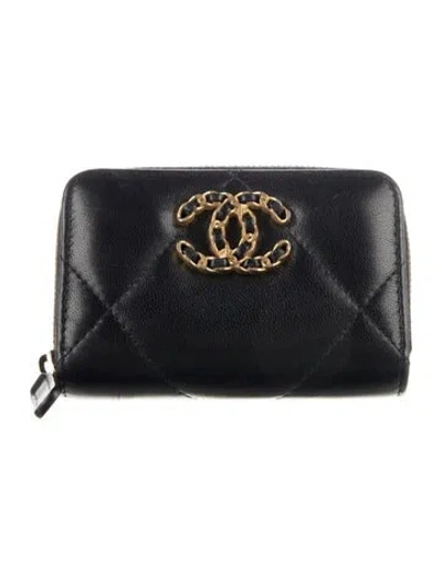 Pre-owned Chanel 2023 19 Coin Purse Compact Wallet In Black